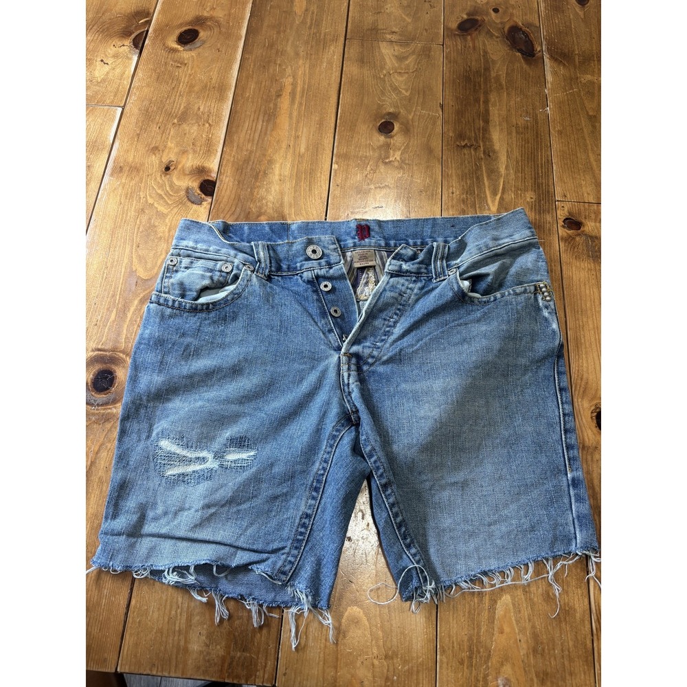 P Brand Men's 31‎ Distressed Cut Off Denim Jean Shorts Light Wash Raw Hem Button